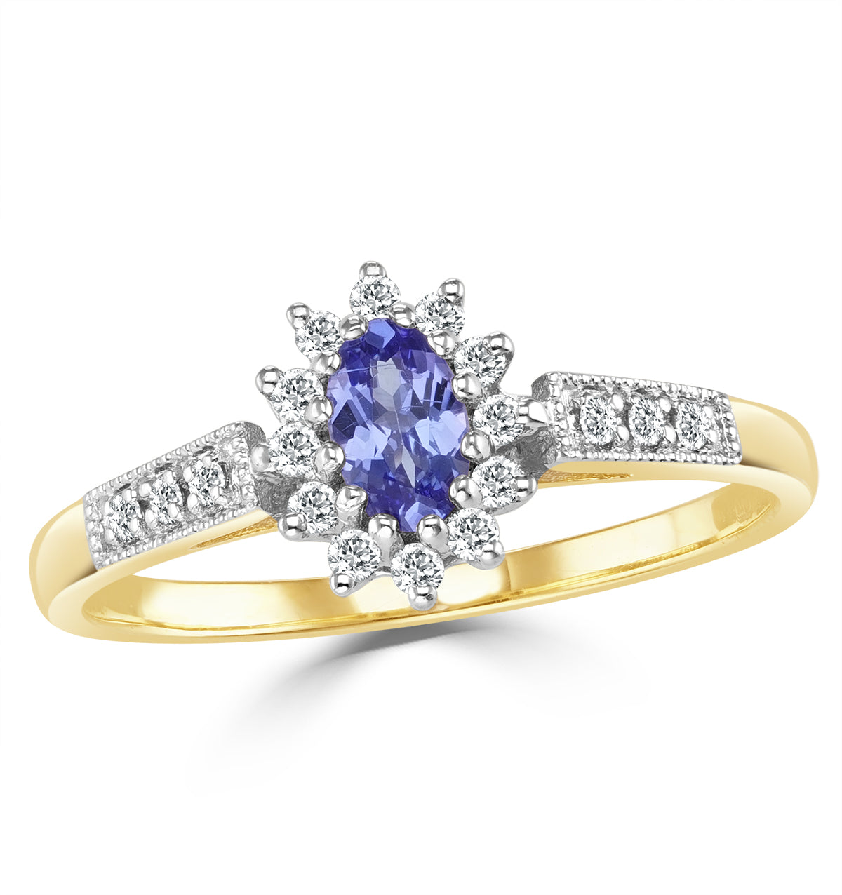 Tanzanite 5 x 3mm And Diamond 9K Gold Ring